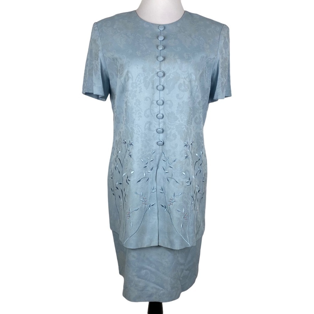 Amanda Adams‎ Vintage 2-Layer Floral Embroidered Pearl Beaded Dress Women's 14